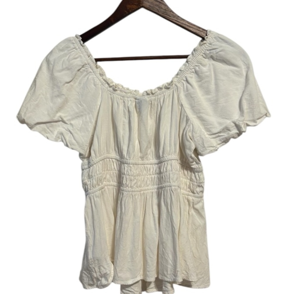 Torrid Size 00 White Smocked Blouse with Ruffled Short Sleeves
